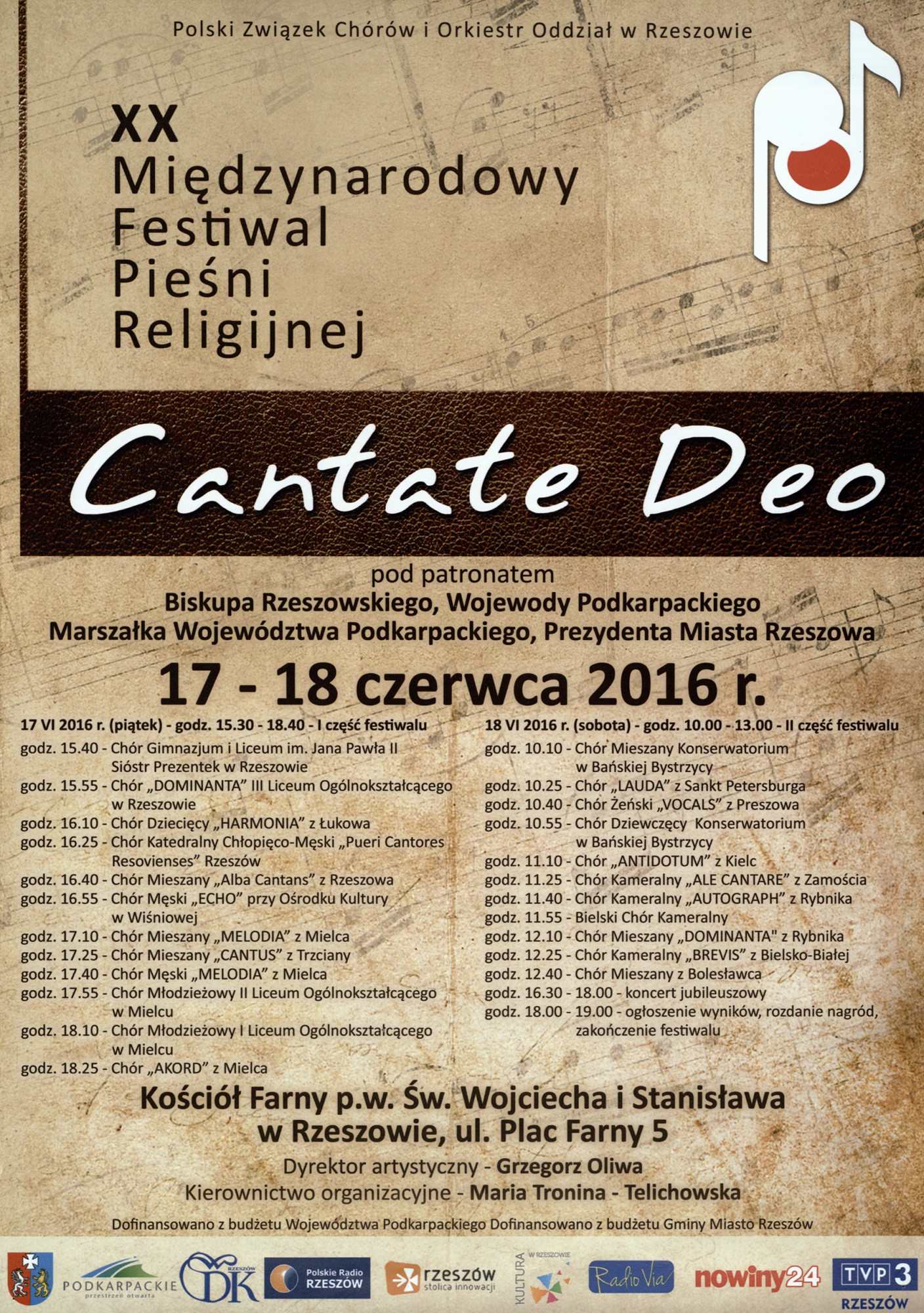 afisz - XX Międzynarodowy Festiwal Pieśni Religijnej Cantate Deo